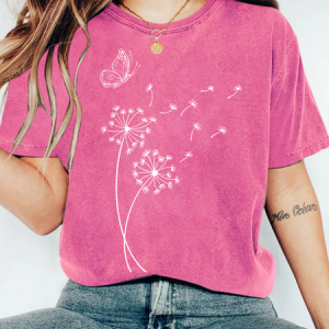 Dandelion Wild Flower Print Wash T-Shirt, T-shirts, Lilicloth.com
