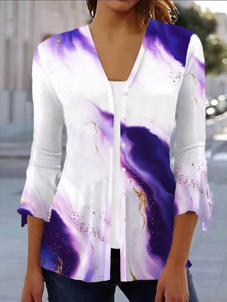 Women's Spring/Fall Outerwear Casual Abstract Jersey Shawl Jacket, JustFashionNow Coats, color:Purple|size:XXL,