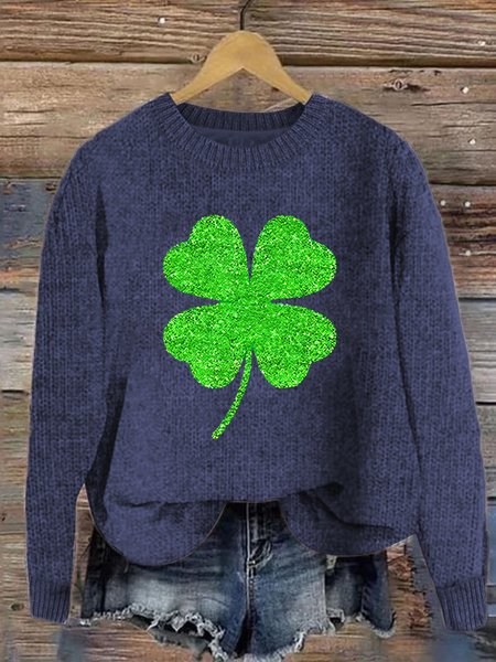 Women's Four-leaf Clover Crew Neck Casual Spring/Fall Long Sleeve Sweatshirt, JustFashionNow Sweatshirts & Hoodies, color:Purple|size:M,
