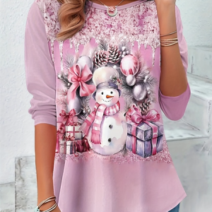 Women's Long Sleeve Tee T-shirt Spring/Fall Christmas Jersey Crew Neck Daily Going Out Casual Top, JustFashionNow T-Shirts, color:Pink|size:XXL,