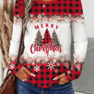 Women's Long Sleeve Tee T-shirt Spring/Fall Plaid Jersey Crew Neck Daily Going Out Casual Top, JustFashionNow T-Shirts, color:Red|size:XXL,