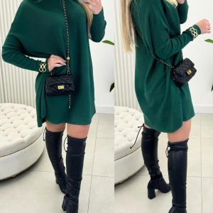 High Neck Batwing Sleeve Pullover Sweater Dress Knitted Casual Dress, women Sweaters & Cardigans, ChicMe catalog