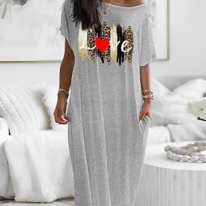 Love Leopard Heart Print Round Neck Casual Dress, women Casual Dresses, ChicMe catalog
