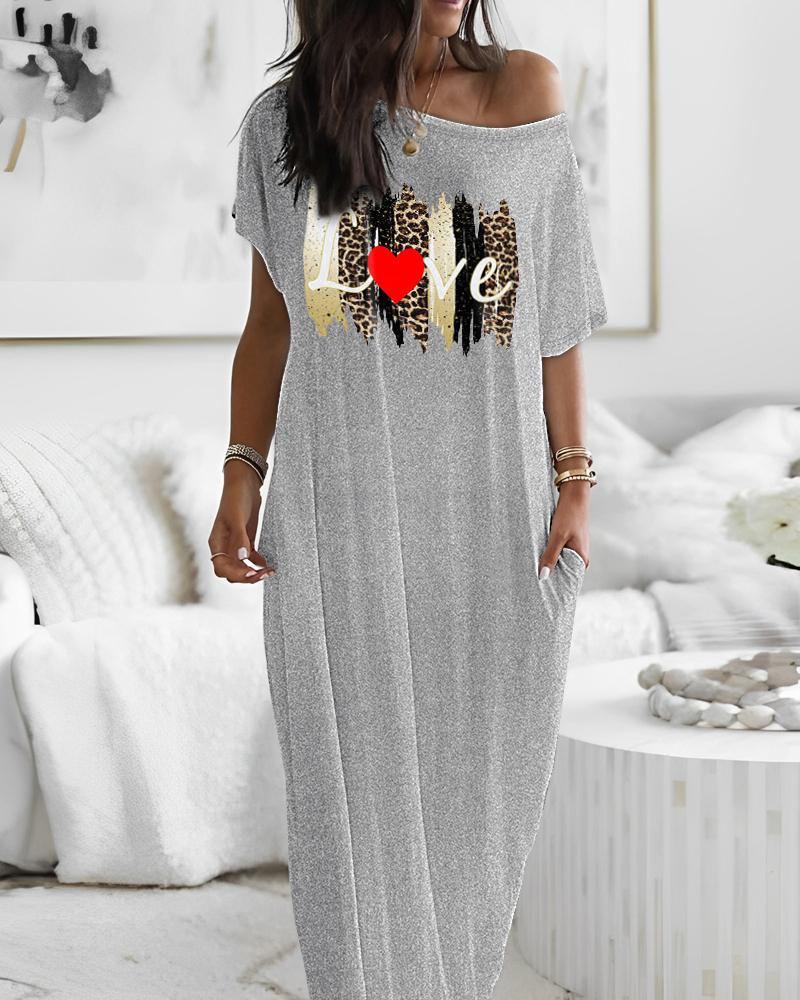 Love Leopard Heart Print Round Neck Casual Dress, women Casual Dresses, ChicMe catalog