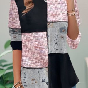 Loose Casual Geometric Jersey T-Shirt, Long sleeves, Lilicloth.com