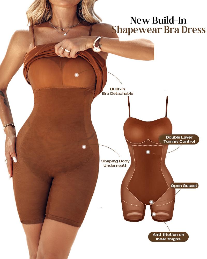 ChicMe ShapeSculpt Shapewear Dress Bodycon Midi Dress Built-in Bra Summer Casual Tummy Control Slip Dress with Adjustable Straps, women Bodycon Dresses, ChicMe catalog