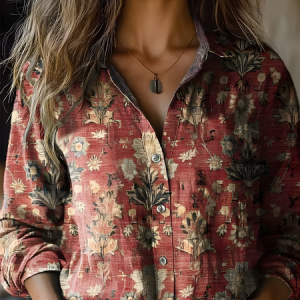 Women's Floral Long Sleeve Shirt Spring/Fall Shirt Collar Daily Vintage Top, JustFashionNow Blouses, color:As Picture|size:XXL,