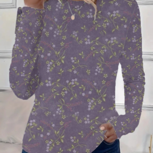 Women's Floral Long Sleeve Tee T-shirt Crew Neck Printing Casual Spring/Fall Graphic Tee Top, JustFashionNow T-Shirts, color:Purple|size:XXL,