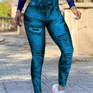 Denim Look Print Tight Cropped Leggings, women Leggings, ChicMe catalog