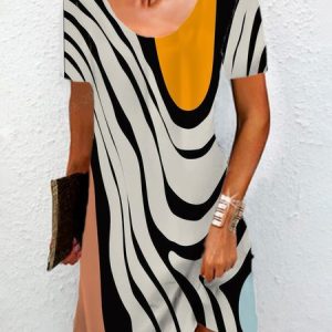 Women's Short Sleeve Summer Geometric Jersey Dress Crew Neck Daily Going Out Casual Mini H-Line TUNIC, JustFashionNow Dresses, color:Gray|size:XXL,