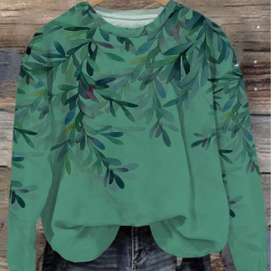 Women's Floral Crew Neck Plants Printing Casual Spring/Fall Long Sleeve Sweatshirt, JustFashionNow Sweatshirts & Hoodies, color:Green|size:XXL,