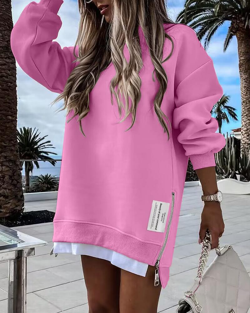 Long Sleeve Pullover Sweatshirt Zipper Slit Casual Dress, women Casual Dresses, ChicMe catalog - Image 5