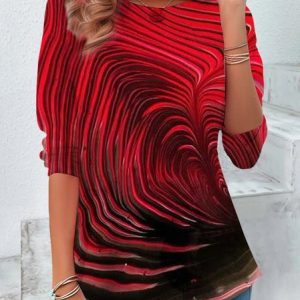 Women's Long Sleeve Tee T-shirt Spring/Fall Abstract Jersey Crew Neck Daily Going Out Casual Top, JustFashionNow T-Shirts, color:Red|size:XXL,