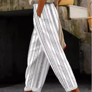 Casual Simple Geometric Cotton Pattern Pants, Pants, Lilicloth.com