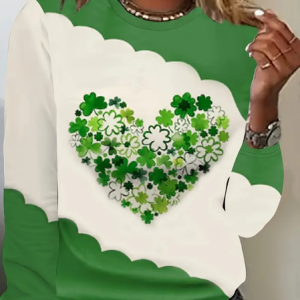 Women's Shamrock Long Sleeve Tee T-shirt Crew Neck Printing Casual Spring/Fall Graphic Tee Top, JustFashionNow T-Shirts, color:Green|size:XXL
