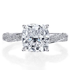 unique engagement rings - Italo Cushion Cut Twist Shank Created White Sapphire Engagement Ring, Italo jewelry - Online Catalog