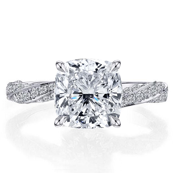 unique engagement rings - Italo Cushion Cut Twist Shank Created White Sapphire Engagement Ring, Italo jewelry - Online Catalog