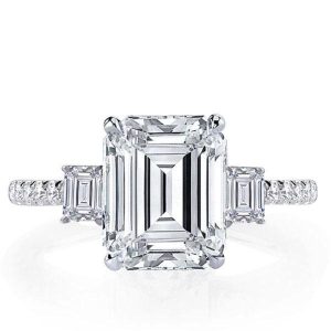 unique engagement rings - Italo Three Stone Emerald Created White Sapphire Engagement Ring, Italo jewelry - Online Catalog