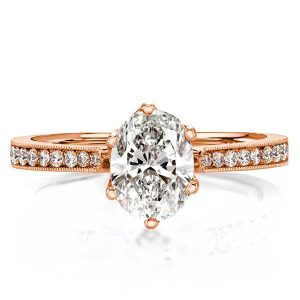 oval cut engagement rings - Rose Gold Milgrain Oval Cut Engagement Ring, Italo jewelry - Online Catalog