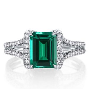 emerald cut engagement rings - Split Shank Green Emerald Cut Engagement Ring, Italo jewelry - Online Catalog