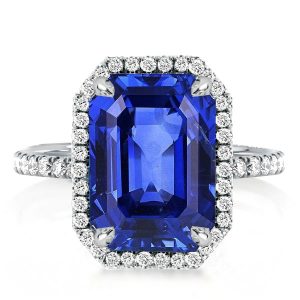 halo engagement rings - Halo Emerald Cut Blue Sapphire Engagement Ring, Italo jewelry - Online Catalog