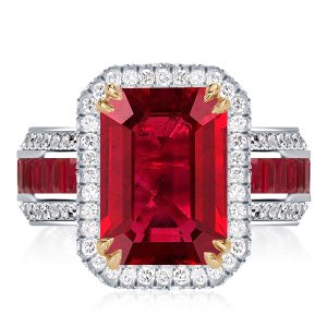 halo engagement rings - Italo Halo Ruby Engagement Ring Emerald Cut Engagement Ring, Italo jewelry - Online Catalog