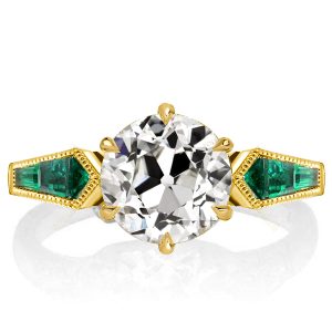 vintage engagement rings - Golden Round Cut White & Emerald Sapphire Engagement Ring, Italo jewelry - Online Catalog