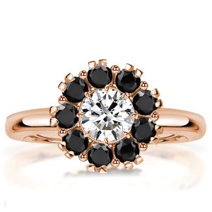rose gold engagement rings - Rose Gold Round Cut White & Black Sapphire Engagement Ring, Italo jewelry - Online Catalog