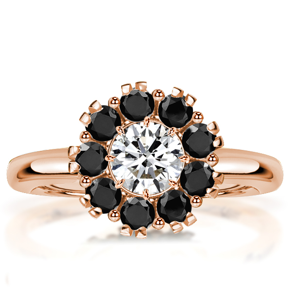 rose gold engagement rings - Rose Gold Round Cut White & Black Sapphire Engagement Ring, Italo jewelry - Online Catalog