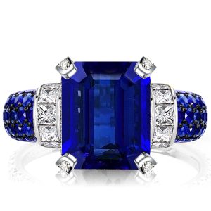 emerald cut engagement rings - Italo Two Tone Emerald Cut Blue Sapphire Engagement Ring, Italo jewelry - Online Catalog