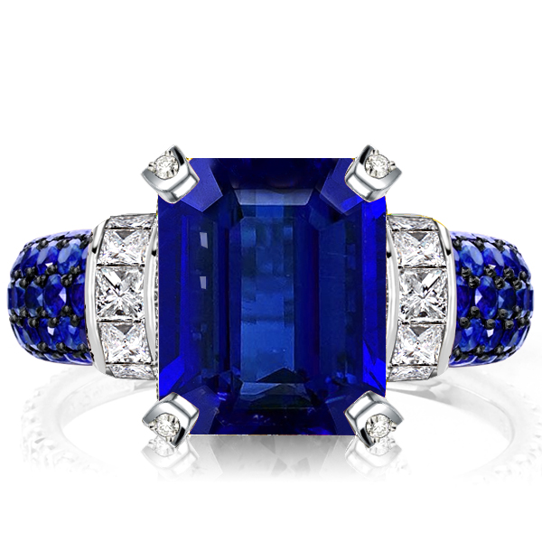 emerald cut engagement rings - Italo Two Tone Emerald Cut Blue Sapphire Engagement Ring, Italo jewelry - Online Catalog