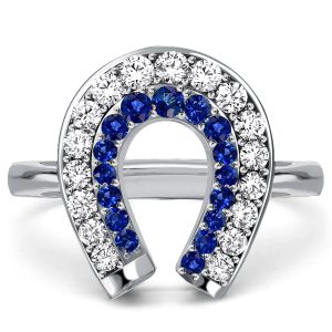 vintage engagement rings - Italo White & Blue Sapphire Horseshoe Ring Engagement Ring, Italo jewelry - Online Catalog