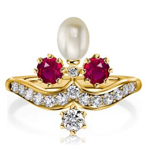 vintage engagement rings - Italo Golden Pearl Ruby Ring Vintage Engagement Ring, Italo jewelry - Online Catalog