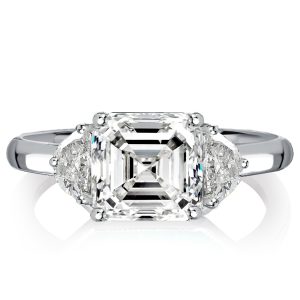 three stone engagement rings - Italo Asscher Cut White Sapphire Three Stone Engagement Ring, Italo jewelry - Online Catalog