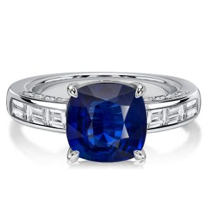 classic engagement rings - Italo Channel Set Blue Sapphrie Cushion Cut Engagement Rings, Italo jewelry - Online Catalog