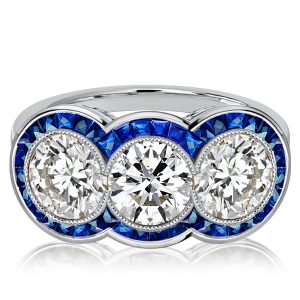 unique engagement rings - Italo 3 Stone Art Deco Anniversary Rings Vintage Engagement Ring, Italo jewelry - Online Catalog