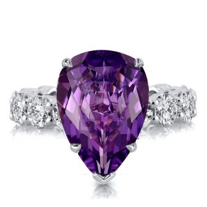 unique engagement rings - Italo Amethyst Pear Shaped Engagement Ring With Eternity Shank, Italo jewelry - Online Catalog