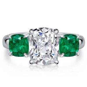 classic engagement rings - Italo 3 Stone Cushion Cut Engagement Rings Emerald Ring, Italo jewelry - Online Catalog