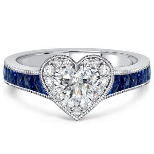 halo engagement rings - Italo Milgrain Blue Sapphire Heart Cut Halo Engagement Ring, Italo jewelry - Online Catalog