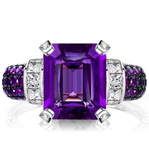 unique engagement rings - Italo Amethyst Emerald Cut Vintage Engagement Ring For Women, Italo jewelry - Online Catalog