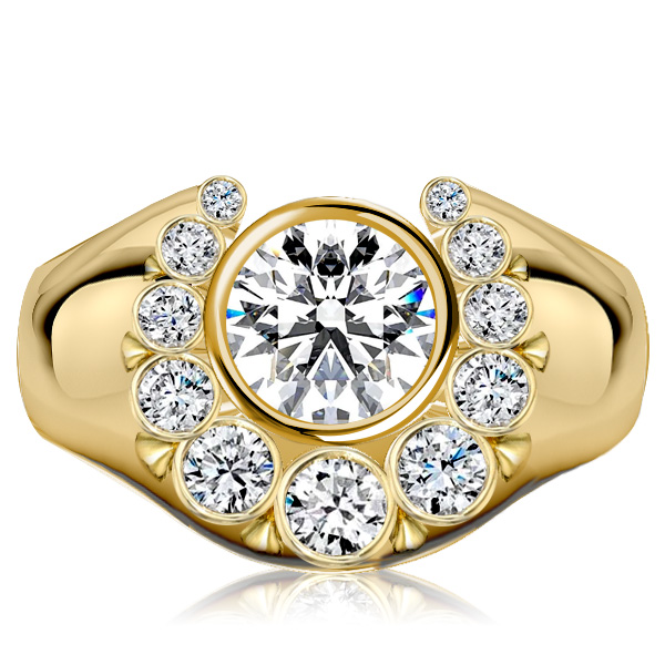 unique engagement rings - Italo Golden Bezel Setting Round Cut Cocktail Rings For Women, Italo jewelry - Online Catalog