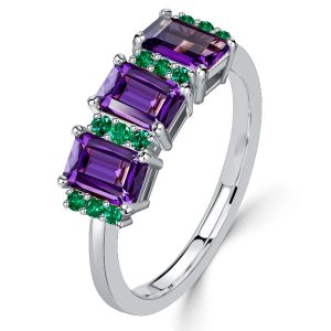 three stone engagement rings - Italo Emerald Cut Amethyst Three Stone Engagement Ring, Italo jewelry - Online Catalog