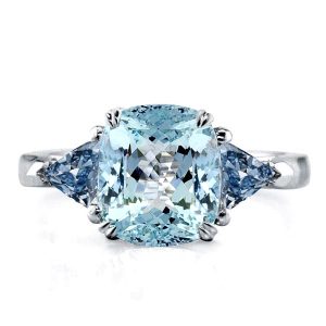 three stone engagement rings - Italo 3 Stone Aquamarine Cushion Cut Engagement Ring, Italo jewelry - Online Catalog