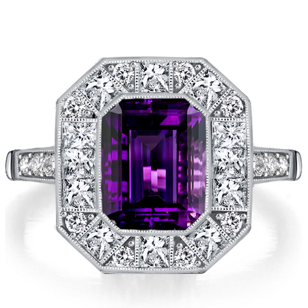 halo engagement rings - Italo Halo Emerald Cut Amethyst Vintage Engagement Ring, Italo jewelry - Online Catalog