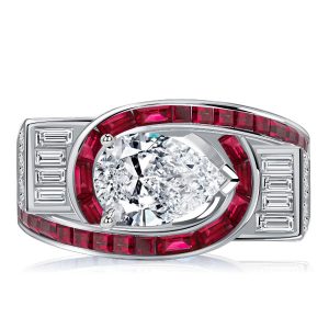 unique engagement rings - Italo Art Deco Pear Shaped Ruby Engagement Ring For Women, Italo jewelry - Online Catalog
