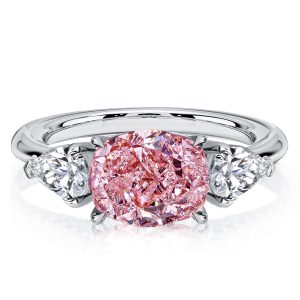 three stone engagement rings - Italo 3 Stone Pink Stone Pear Shaped Cushion Cut Engagement Ring, Italo jewelry - Online Catalog