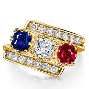 three stone engagement rings - Italo Blue Sapphire Ruby Vintage Engagement Ring 3 Stone Ring, Italo jewelry - Online Catalog