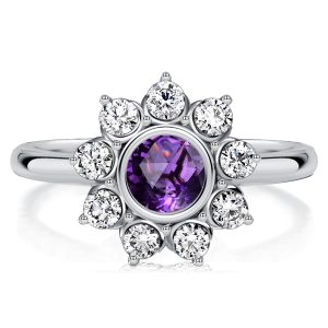 Halo engagement Rings - Italo Halo Amethyst Vintage Engagement Ring Cluster Ring, Italo jewelry - Online Catalog