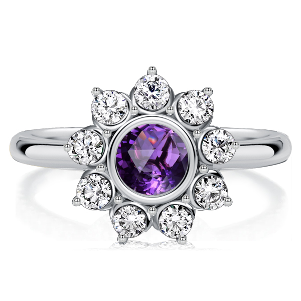 Halo engagement Rings - Italo Halo Amethyst Vintage Engagement Ring Cluster Ring, Italo jewelry - Online Catalog