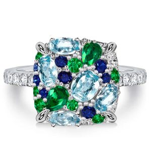 unique engagement rings - Italo Micro Pave Aquamarine Ring Multi Color Engagement Ring, Italo jewelry - Online Catalog